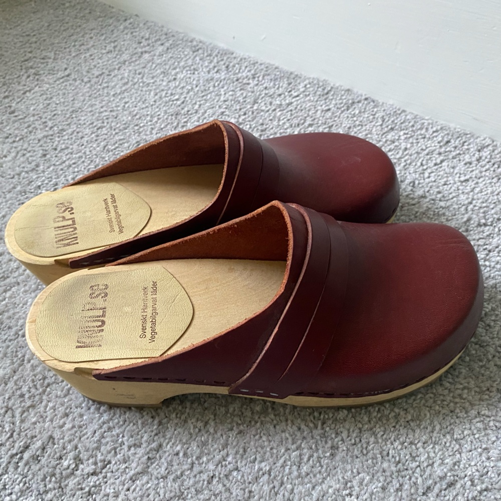 Women's Red Leather Swedish Clogs